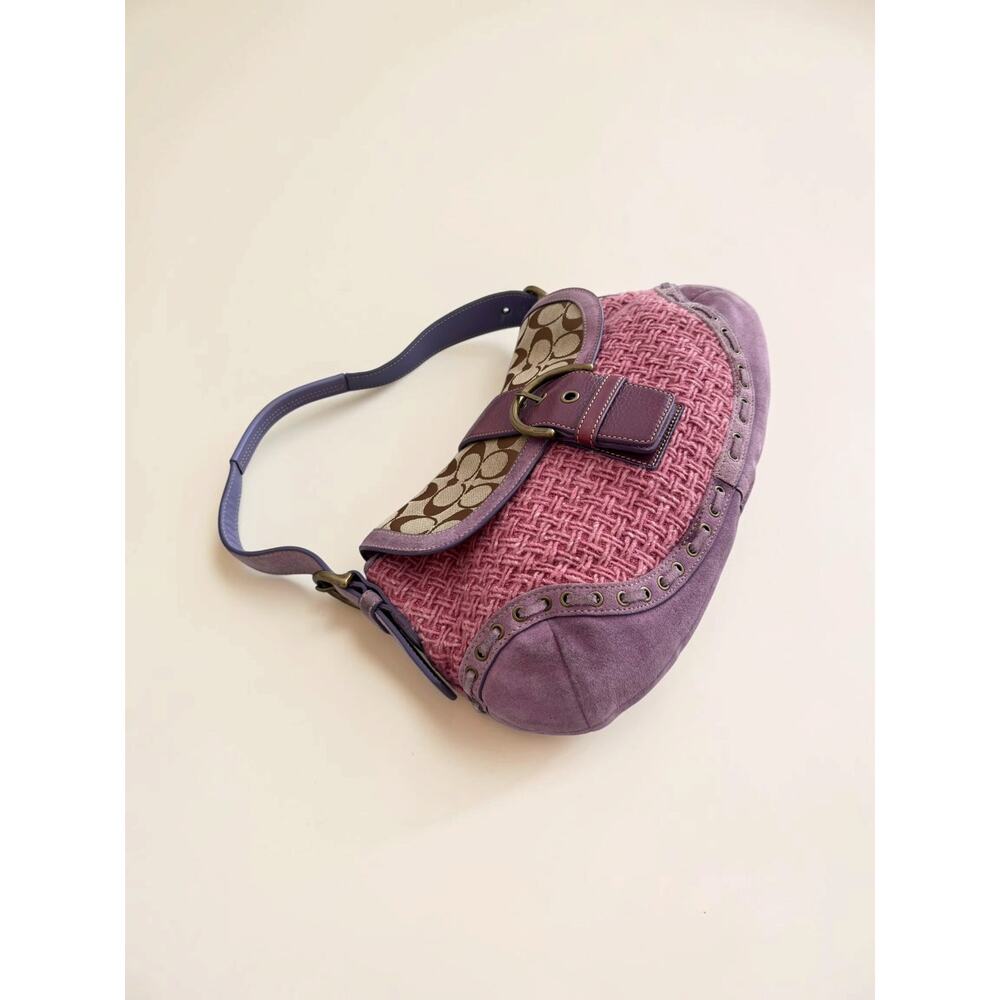 Vintage Coach Pink Tweed Lavender Suede Y2K Soho Flap Bag - Picture 11 of 15